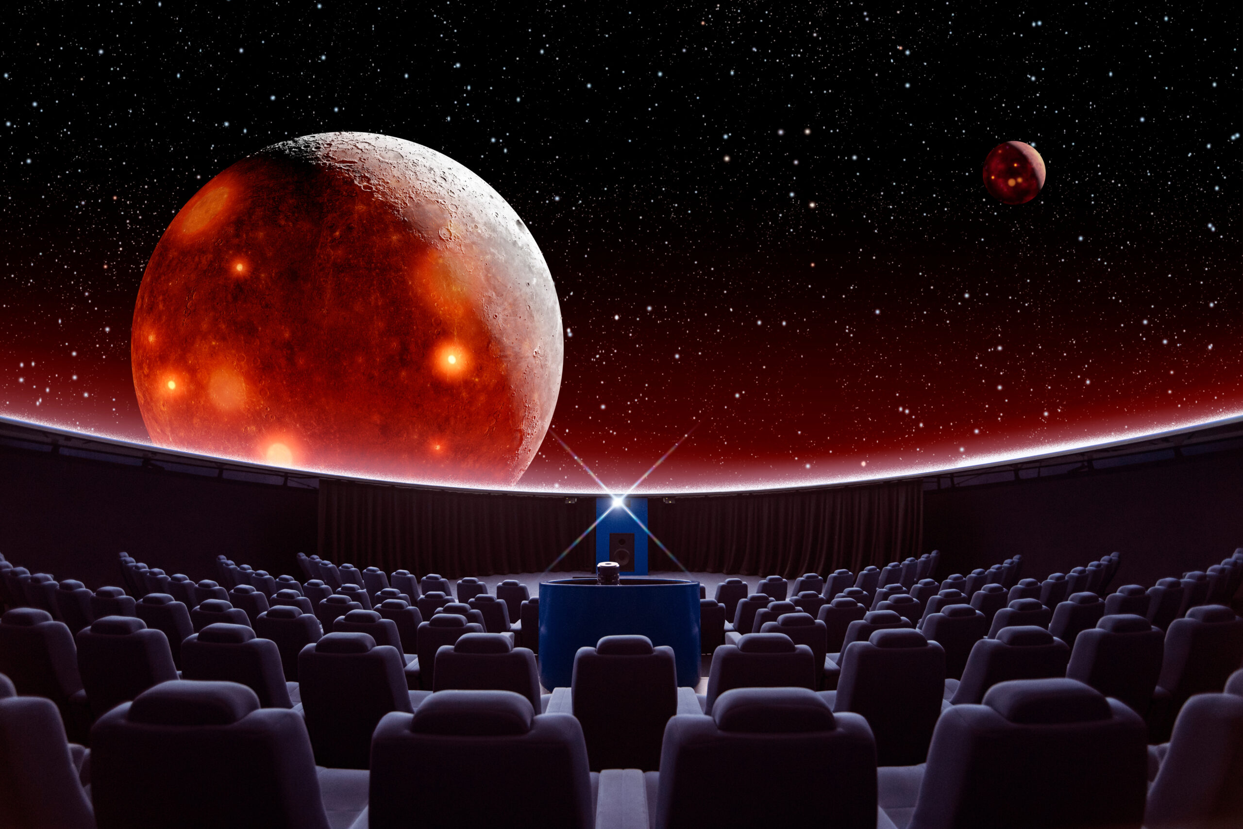 Moderne Fulldome-Projektion einer Sternenshow im Kuppelsaal des Miniversum Planetariums